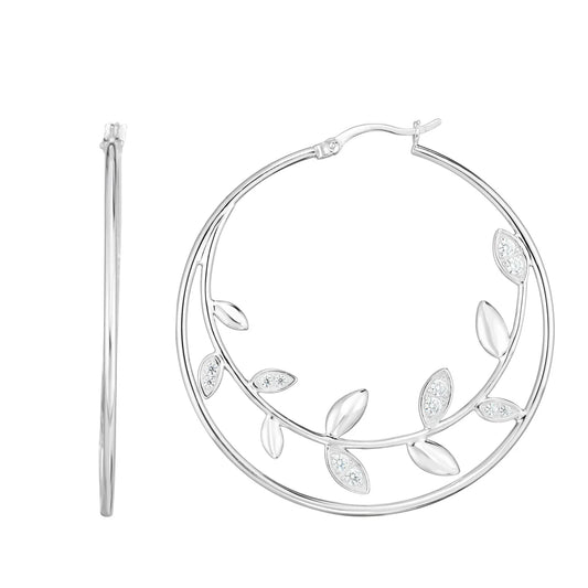 Silver CZ Vine Hoop Earrings