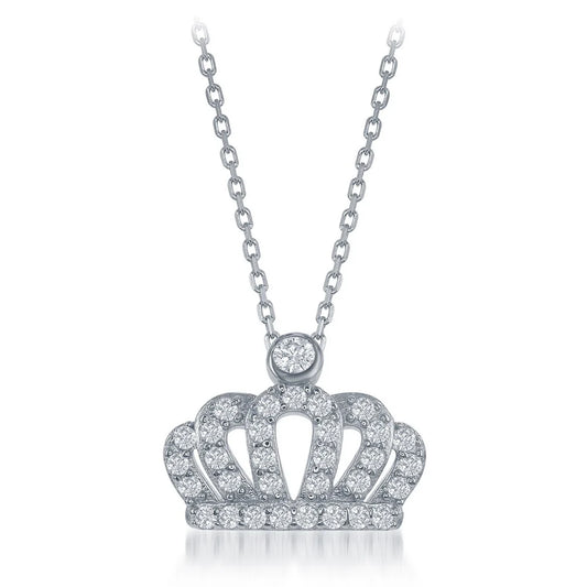 Sterling Silver Small CZ Crown Pendant